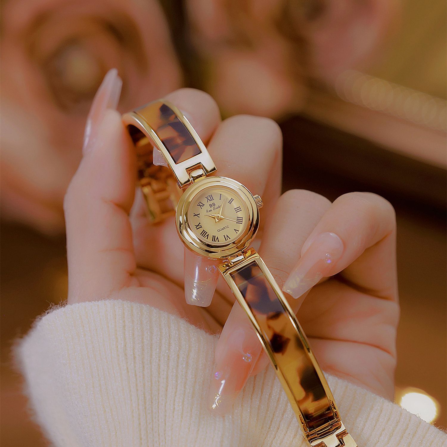 Bs Genuine New Factory Direct Sales Export French High-End Elegant Tortoiseshell Amber Retro Bracelet Chain Watch Fa1839