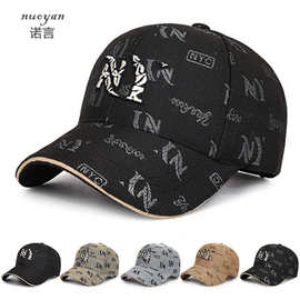 潮牌帽子男士高品质刺绣字母NY鸭舌帽织花布硬顶大头围休闲棒球帽