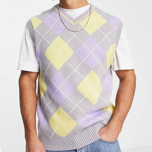 Amazon cross-border men's clothing European and American spring and autumn thin knitwear rhombus jacquard wool vest SY0050