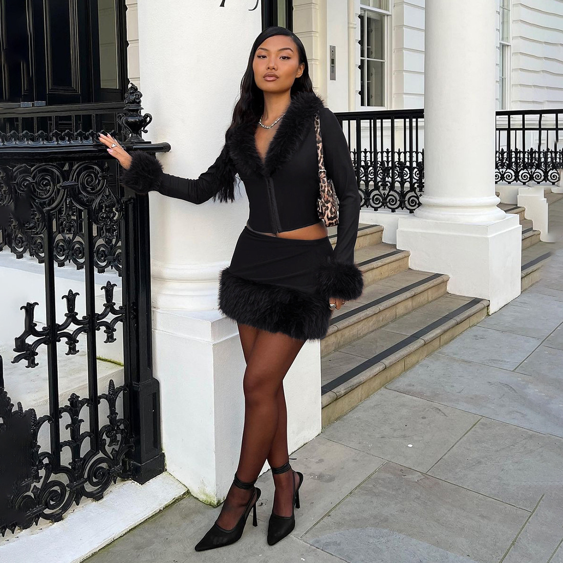 Autumn Winter V neck Raw Edge Long Sleeves Cropped Top Sheath Skirt Two Piece Sets 16 Autumn Winter V Neck Raw Edge Long Sleeves Cropped Top Sheath Skirt Two Piece Sets