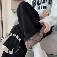 羊羔绒裤子男冬季2025情侣款青少年宽松保暖加绒加厚直筒休闲长裤