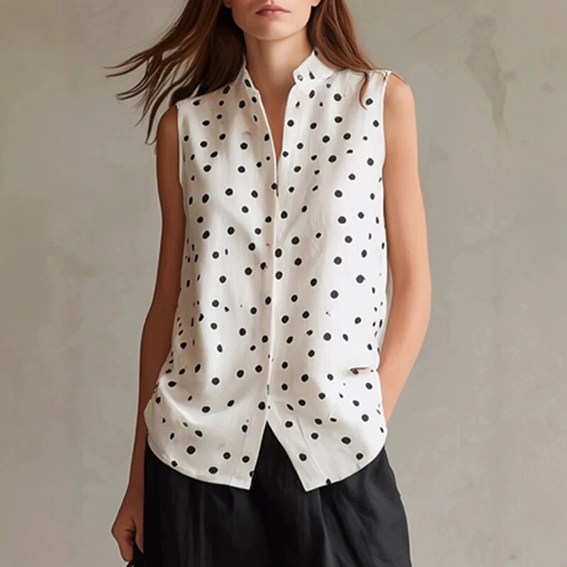 2026 Summer Amazon European and American Cross-Border Foreign Trade Style Polka Dot Print Stand Collar Fashionable Women's Sleeveless Shirt 2026 Summer Amazon European and American Cross-Border Foreign Trade Style Polka Dot Print Stand Collar Fashionable Women's Sleeveless Shirt