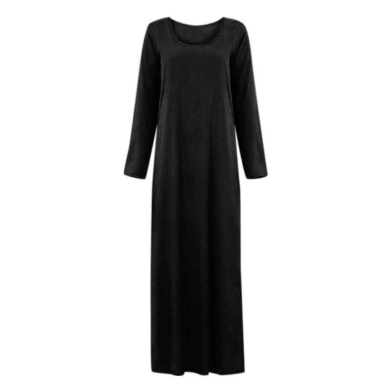 Cross-Border New Muslim Prayer Basic Long Sleeve Inner Layer Round Neck Dress Middle Eastern Robe_ecoleips.com