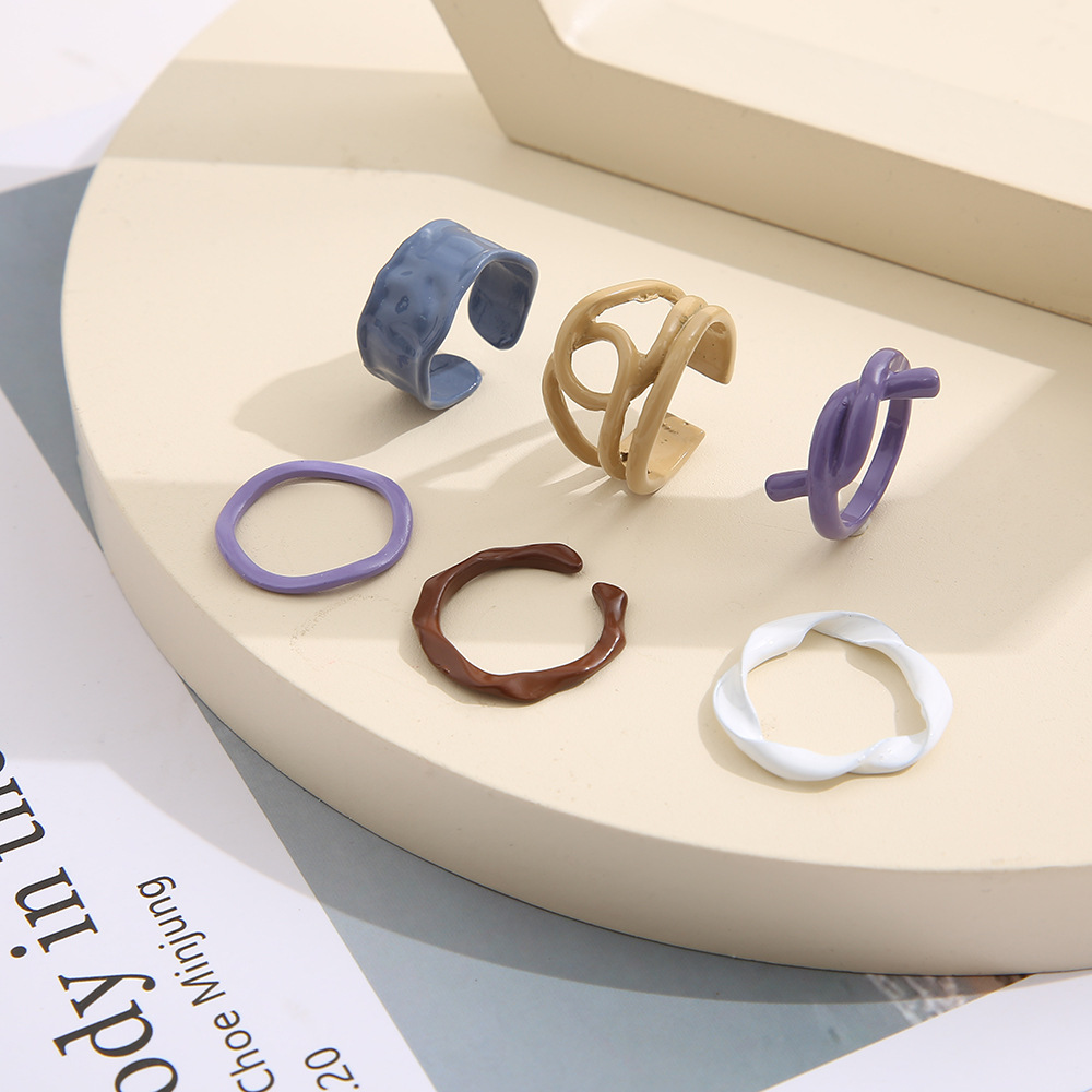 Fashion Dripping Oil Creative Geometric Irregular Alloy Ring 6-piece Set display picture 3