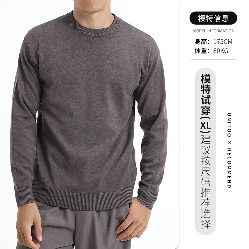 Transfronterizo al por mayor cuello redondo delgado suéter caliente camiseta de punto de fondo hombre casual versátil camiseta de polo perezosa