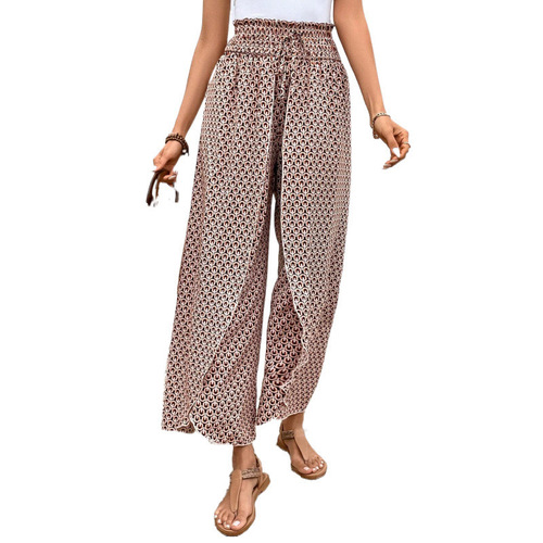 2025 Summer Fashionable All-Match Floral Side-Slit Wide-Leg Culottes for European and American Women