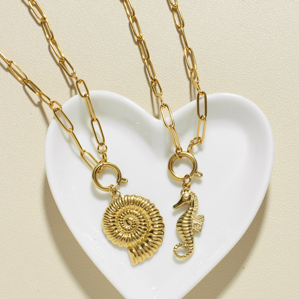 Starfish Conch Dolphin Vintage Style Marine Style 304 Stainless Steel 18K Gold Plated Pendant Necklace Lobster Trigger Clasp Closure display picture 5