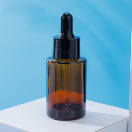 30ML en stock botella de vidrio de hombro plano transparente botella de aceite esencial marrón botella de líquido de esencia esmerilada base líquida sub-botella