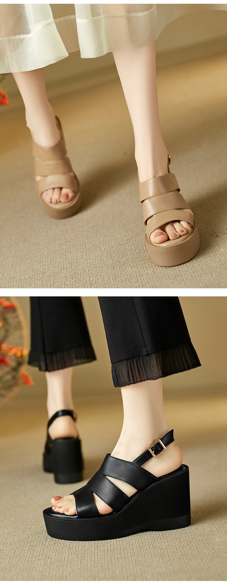 Sandal nữ mũi nhọn gót xuồng đế dày phong cách La Mã quai một dây — đen chi tiết 6