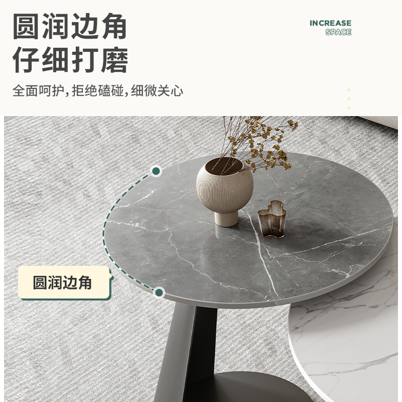 Sofá de sala de estar, mesa lateral pequeña, lujo ligero, losa de roca simple moderna, sensación de alta gama, mesa de centro minimalista, mesa redonda, mesa auxiliar creativa junto a la cama