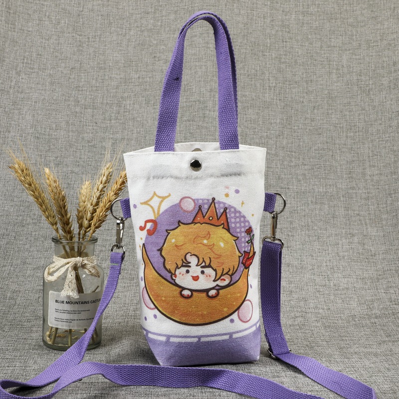 卡通环保袋水杯袋单肩斜挎可印logo广告时尚杯套奶茶袋帆布包手提