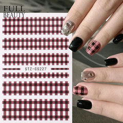 新款美甲貼紙批發 ins復古酷辣粉黑網格格紋背膠貼指甲貼紙nail