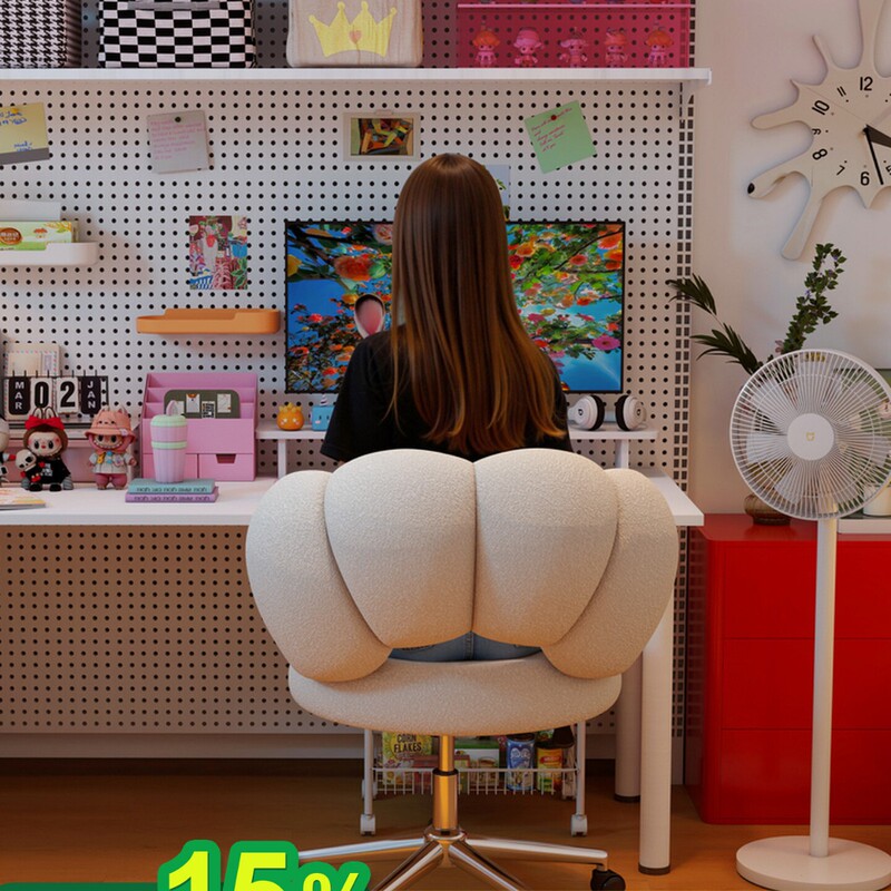 Dressing Stool, Makeup, Lambswool Desk, Bedroom, Girls' Small Apartment, Internet Celebrity Style Chair, Rotatable Cream Computer Chair