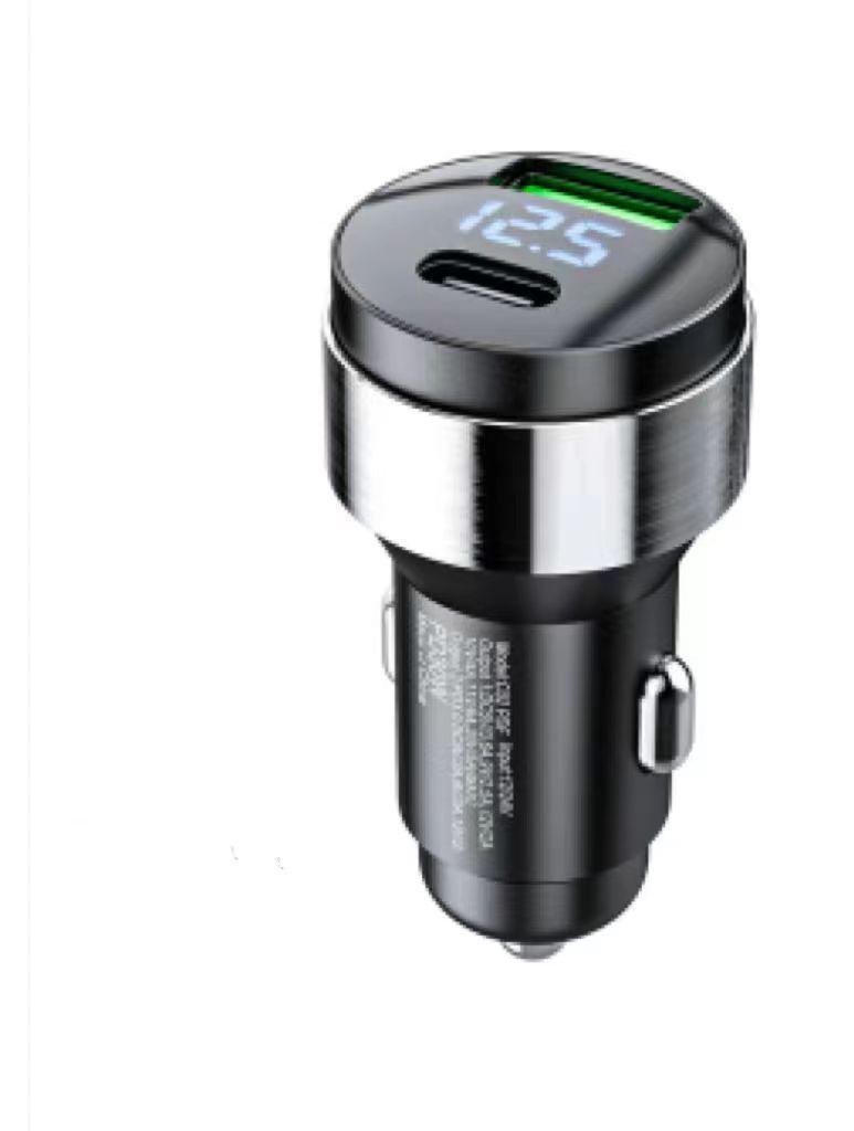 Metal Digital Display Car Charger PD30W Aluminum Alloy Multifunctional 66W Super Fast Charging Car Phone Charger