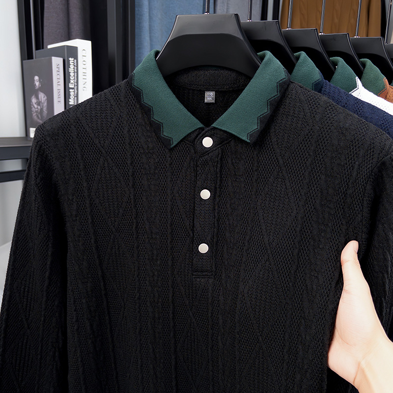 Botones de moda jacquard nuevo hombre otoño invierno camiseta de punto con solapa hombre transfronterizo simple suéter universal