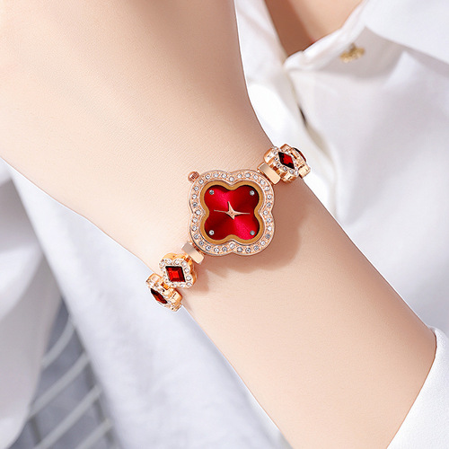 Women's Watches Women's Live Broadcast Women's Watch Small Green Watch Quartz Diamond Four-Leaf Clover Bracelet Watch