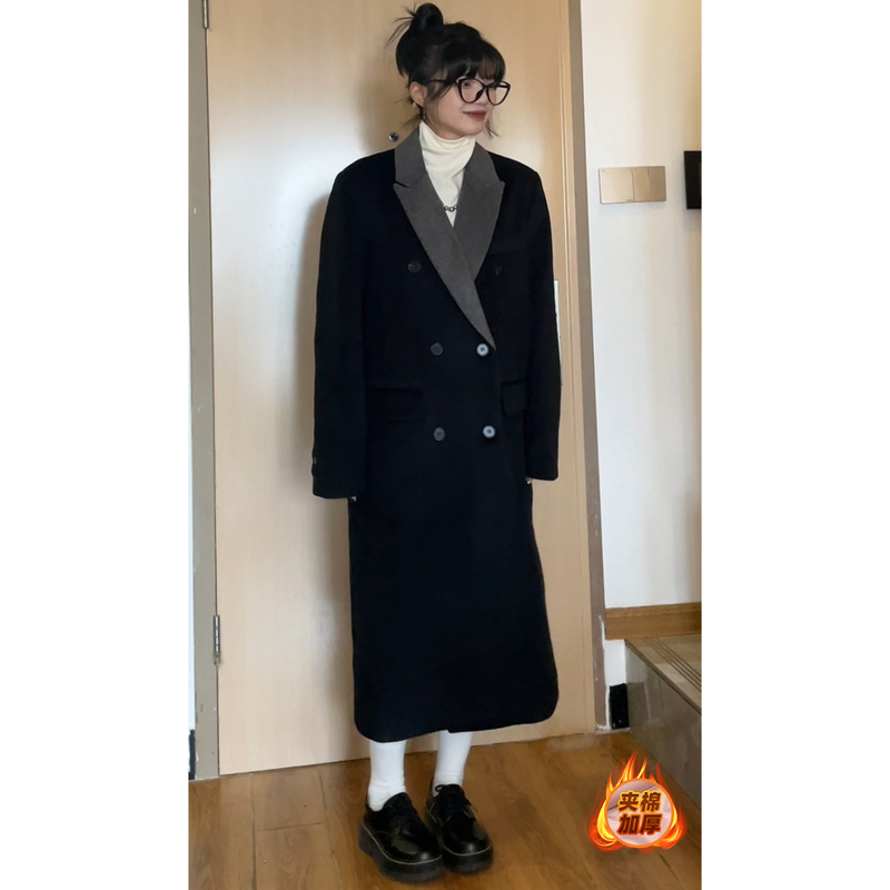 觅定灰色毛呢大衣正肩外套女冬季高级感长款西装呢子黑色小个子|undefined