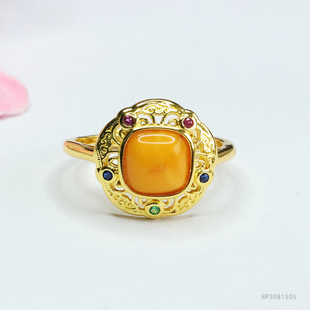 Yuyu natural amber ring full of honey old beeswax ring ring retro factory wholesale HP3081505