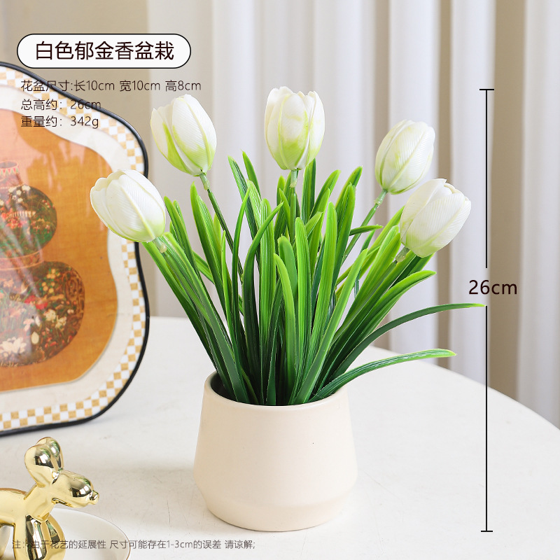 Planta artificial de tulipán minimalista de lujo ligero, planta en maceta, adorno decorativo moderno para sala de estar, mueble de TV, planta artificial en maceta verde. image 7