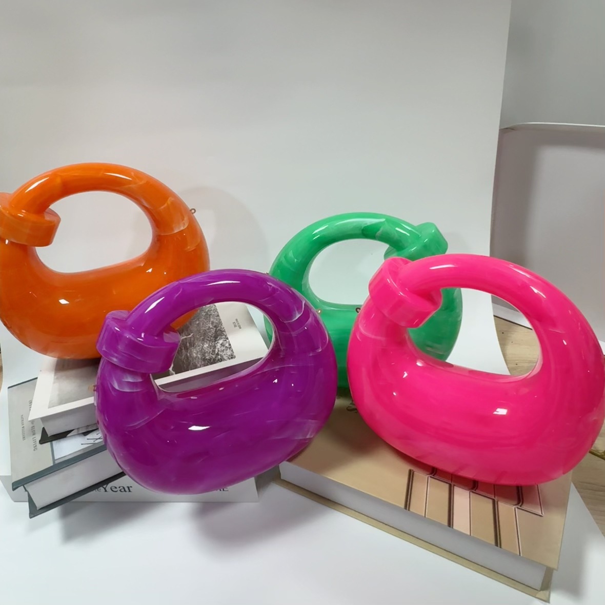 Europa y los Estados Unidos lujosos transfronterizos bolsas de cena de damas mármol mono nudo bolsas de mano de moda acrílico bolsas de cena