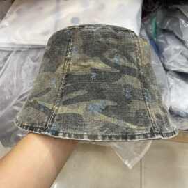 美式复古迷彩水洗做旧平顶牛仔渔夫帽女春秋季时尚休闲百搭水桶帽