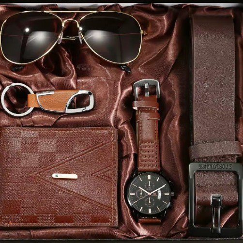 Regalo de los hombres traje embalaje exquisito reloj + cinturón creativo simple combinación suit-6pcs/Set