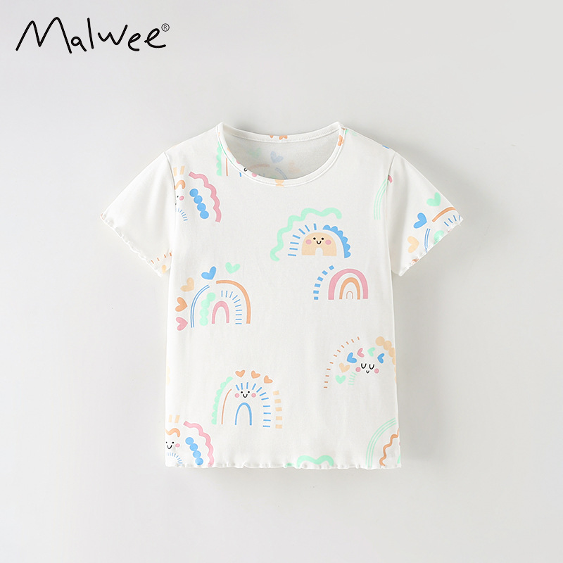 Malwee transfronterizo verano nuevo dibujos animados impresión camiseta infantil niñas y niñas manga corta suelta transpirable chaqueta de ropa de niñas