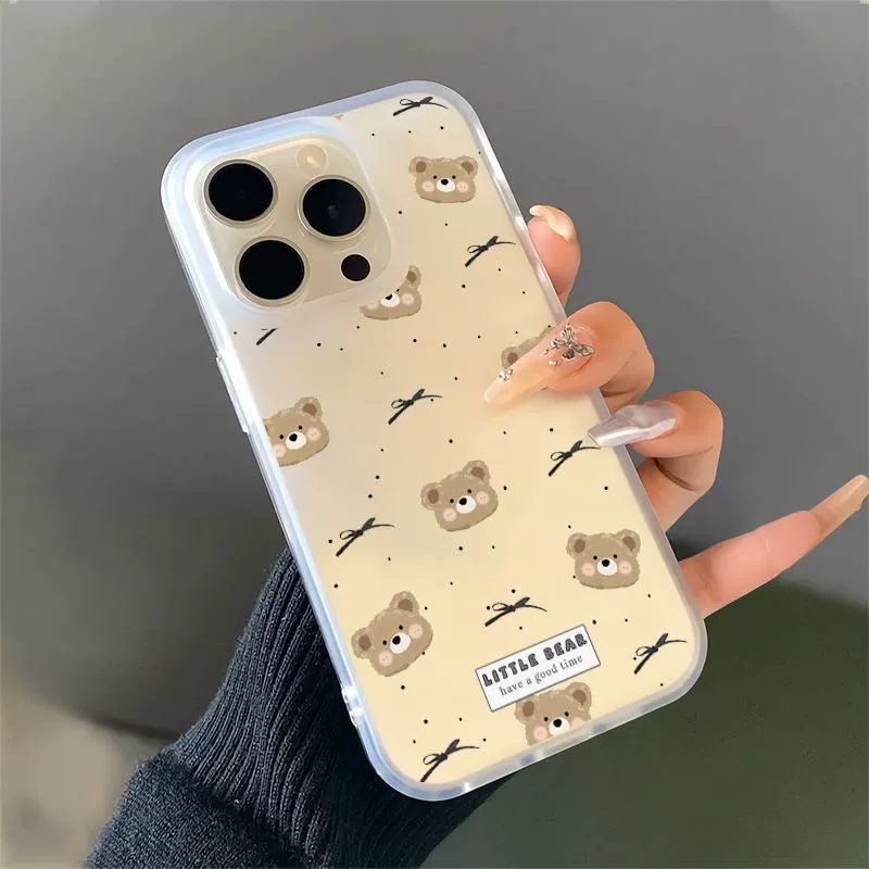 Чехол для телефона Apple iPhone 16 серии, матовый с милыми мишками, совместимые модели