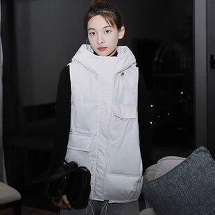Autumn 2024 New Korean Style Vest Women's Hooded Down Cotton Waistcoat Loose Solid Color plus size Vest Vest Jacket