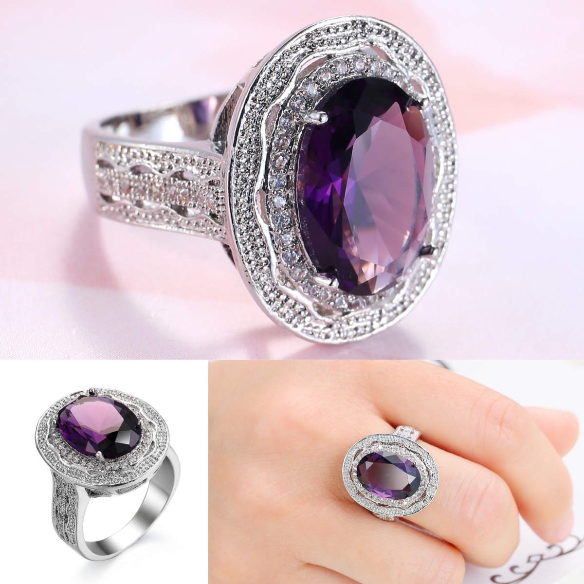 fuchsia creative fashionable ring with stone with zircon