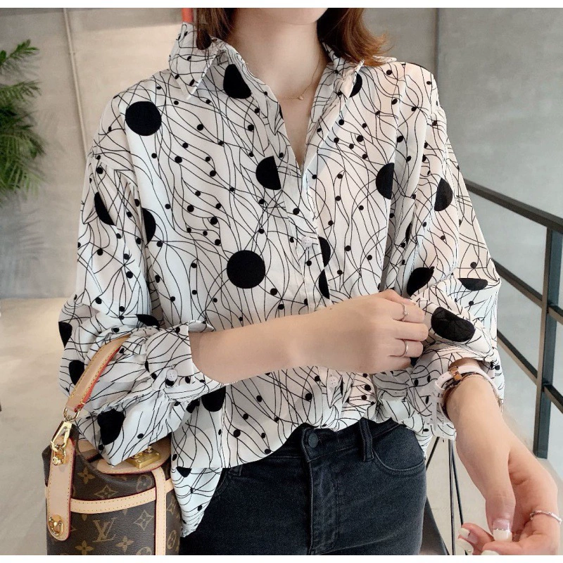 Рубашки для женщин, весенние новые рубашки с принтом в гонконгском стиле в стиле ретро, свободные топы с длинными рукавами в ленивом стиле, нижние рубашки, трибутомия