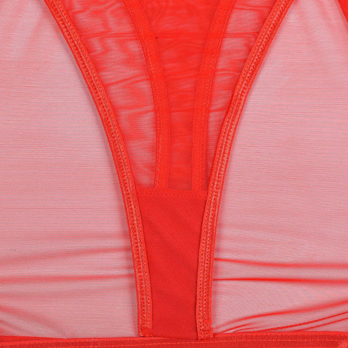 Red Color Sheer Skirted Three Piece Lingerie Set