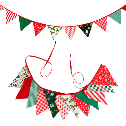 Christmas fabric pennant Santa Claus elk gingerbread Christmas tree decoration hanging flag party camping string flag