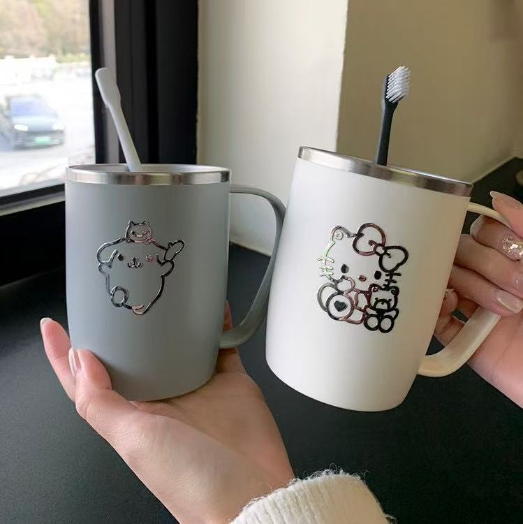 日式不锈钢洗漱口杯防霉刷牙水杯子带手柄一家三口简约可爱家用|undefined
