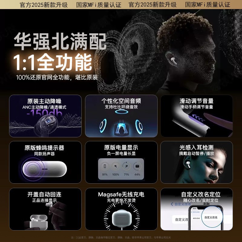 Seleccione estrictamente los nuevos auriculares Bluetooth con cancelación de ruido, los auriculares de cancelación de ruido activos originales de Apple Huaqiang BeiPro3