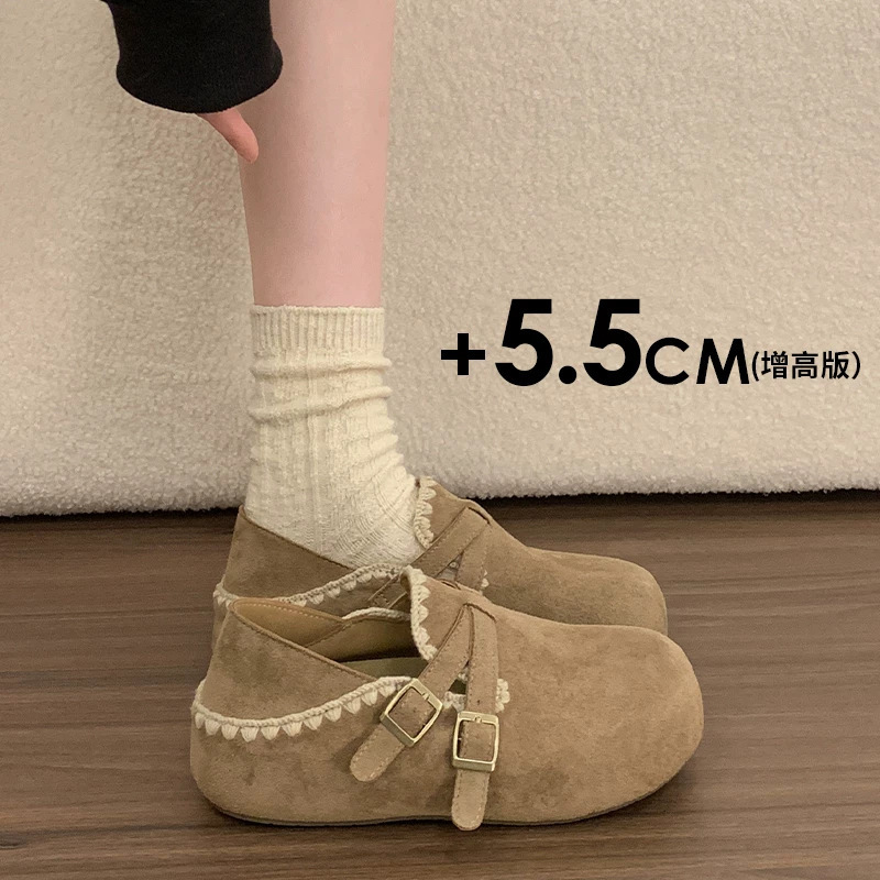 Women's two-way wear thick-soled, fleece-lined Birkenstock-style shoes, new autumn/winter slip-on design, with hidden height-increasing insole, warm cotton shoes, and snow boots Women's two-way wear thick-soled, fleece-lined Birkenstock-style shoes, new autumn/winter slip-on design, with hidden height-increasing insole, warm cotton shoes, and snow boots