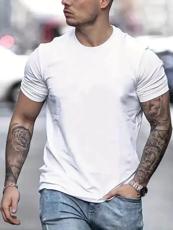 Plain Cotton Short Sleeve Mens T-Shirt Casual Classic Black