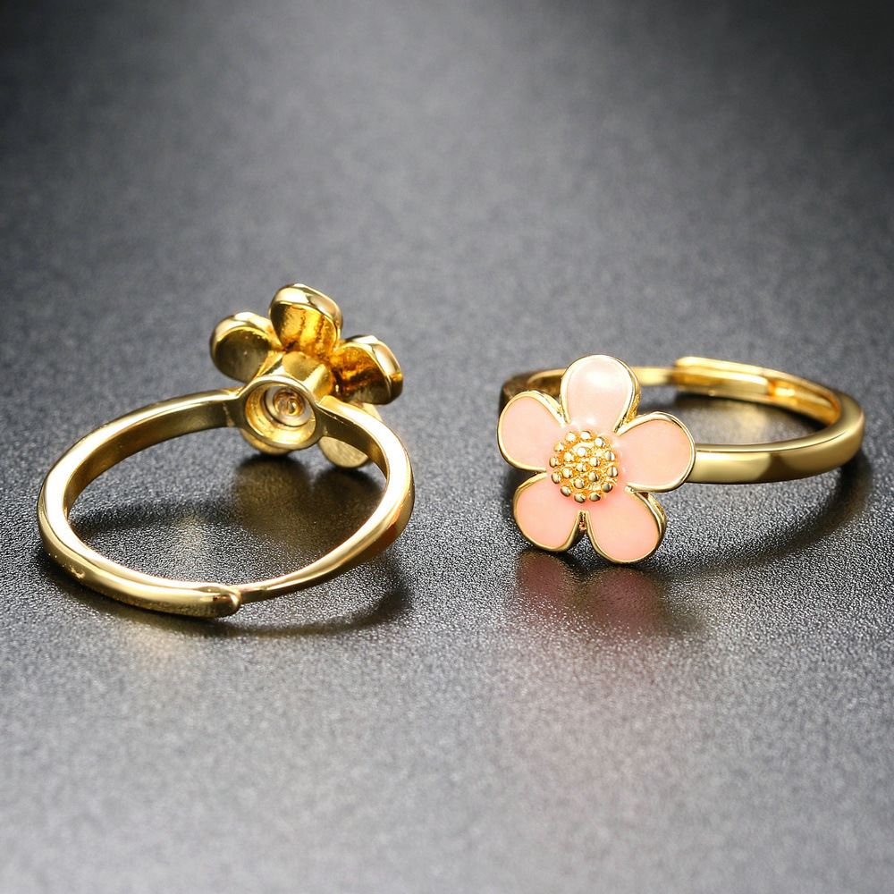 Fashion Flower Copper Polishing Enamel Plating Open Ring 1 Piece