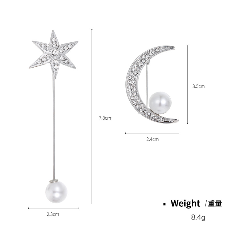 Spilla a forma di luna Kenjie Autunno/Inverno Nuova Stella Set Perle per Donna, Moda Europea e Americana Versatile Squisita Spilla a Luna_voghion.com