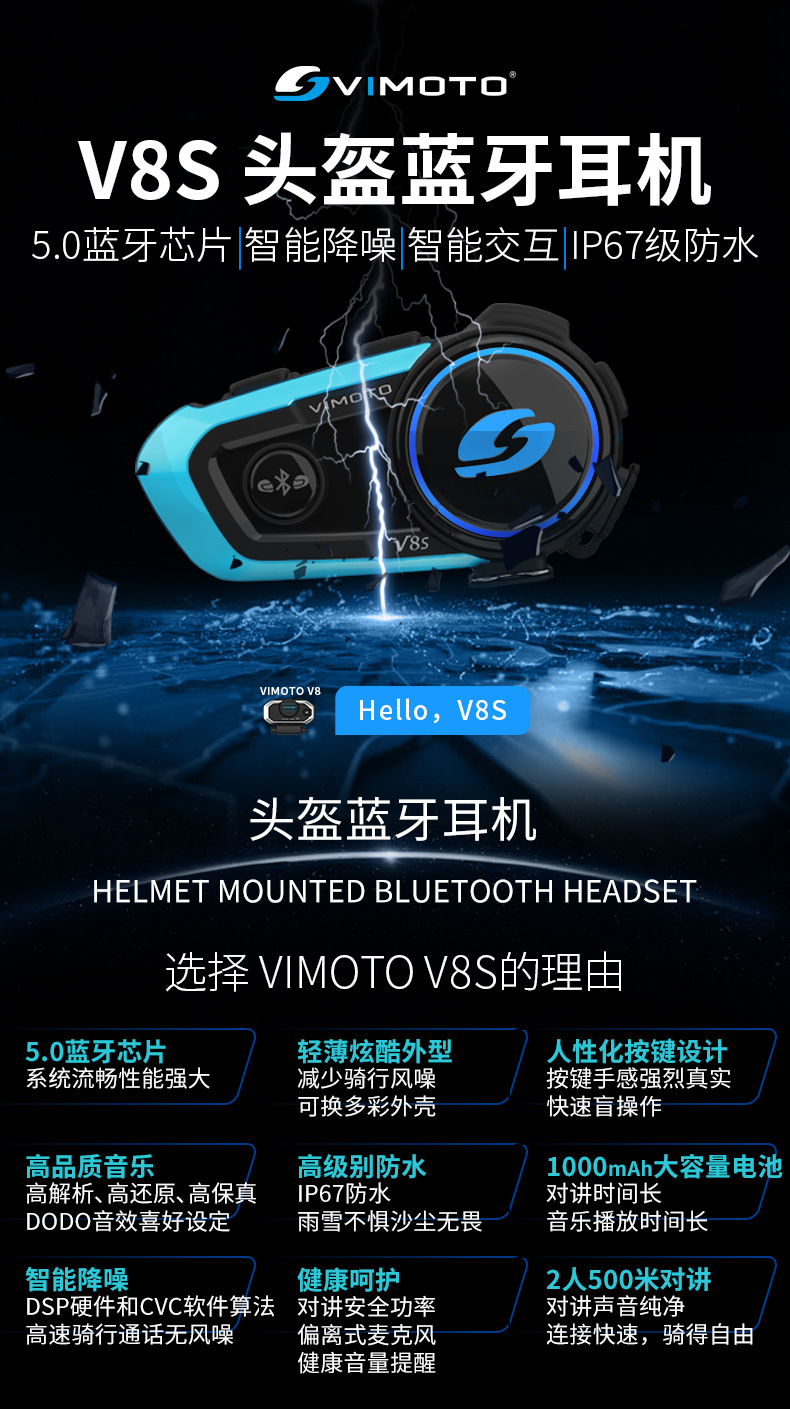 Suitable for Vimoto V Other 0X V Other 0S V9S V9X Motorcycle Helmet Bluetooth Headset Full Helmet