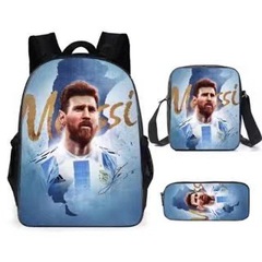 Cross-border supply football star Messi print backpack set of three children's schoolbag cartoon double shoulder bag