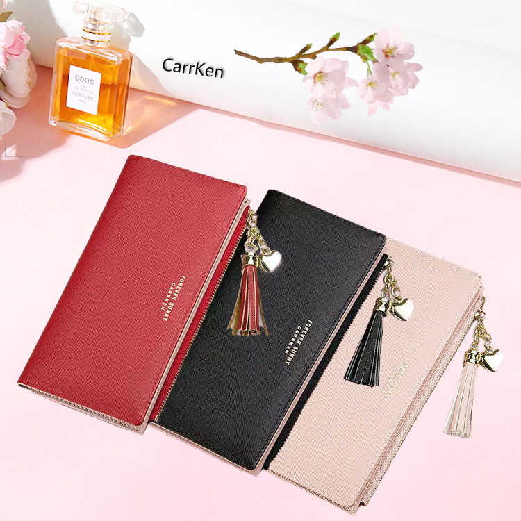 CarrKen Long Wallet Women's Tassel Saffiano Multi-card Card Bag Zipper Coin Purse Cross-border Foreign Trade Wholesale