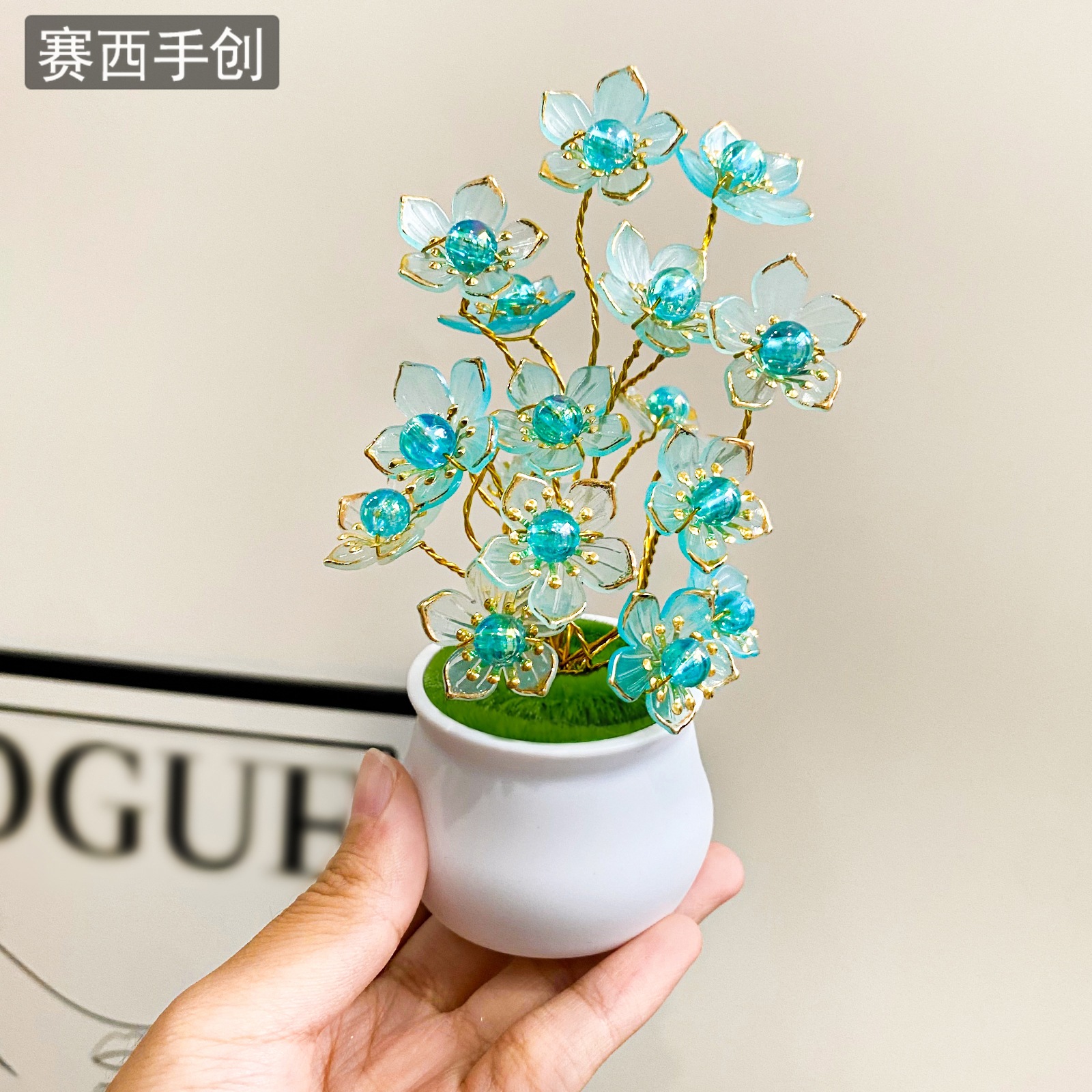 Saixi imitación de plantas en maceta con cuentas hechas a mano adornos frescos productos acabados imitación ramo de flores decoración doméstica pastoral L30 image 5
