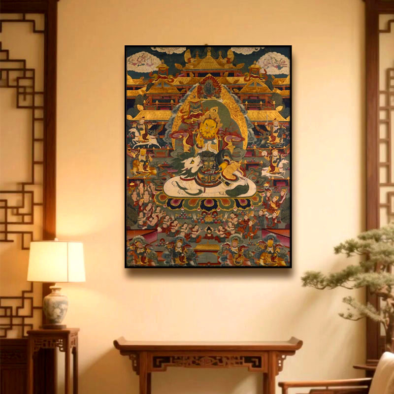 Thangka Hanging Painting Five-Color Yellow God of Wealth Entrance Decoration Painting Xizang Buddha Statue God of Wealth Living Room Office Wealth Mural