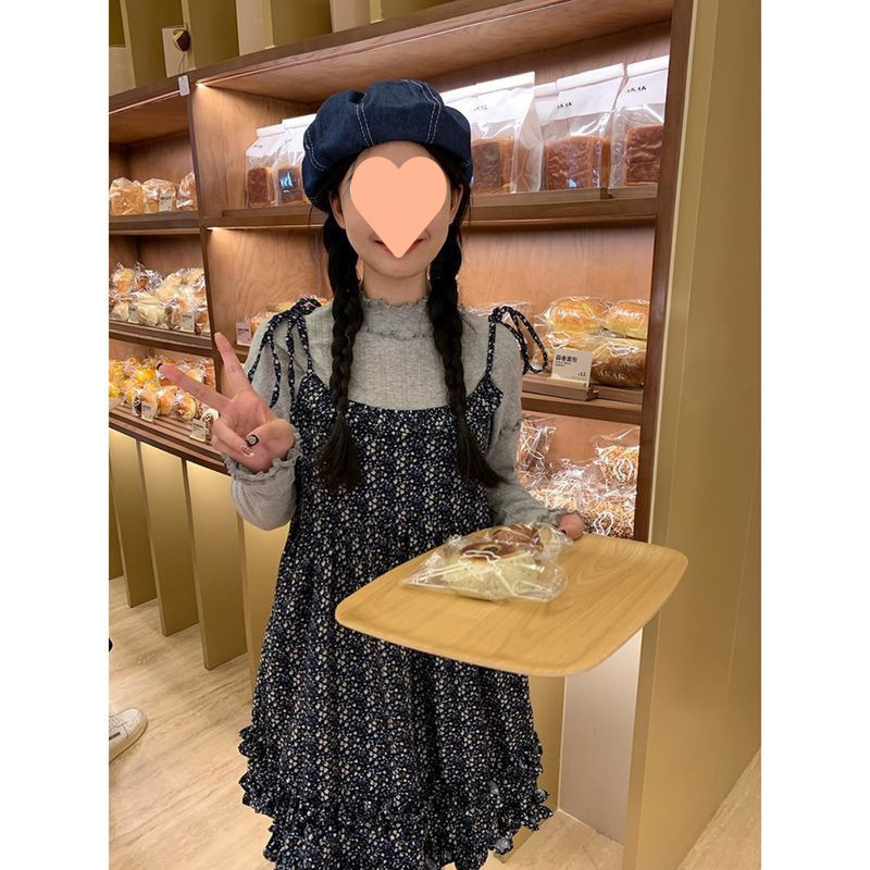 木耳边碎花设计感吊带连衣裙长袖打底衫女秋季2025新款时尚两件套|undefined