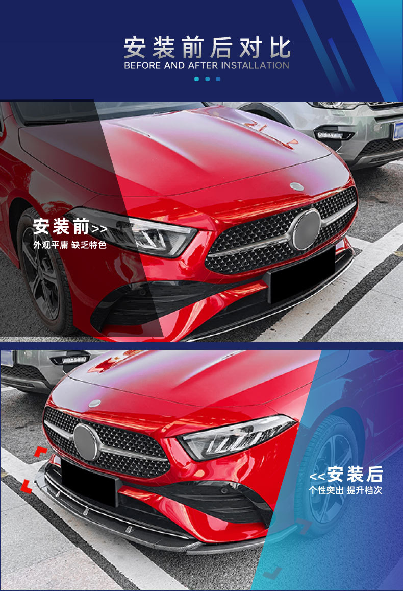 Suitable for Mercedes-Benz A-Class W177 Amg Hatchback and Sedan Front Bumper, Front Lip, Grille Trim, Wind Knife Kit, Cross-Border Modification
