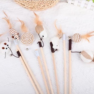 Cat toy wooden rod funny cat stick Series hand-held interactive relieving stuffy scratch-resistant funny cat Rod funny cat toy cat supplies worker