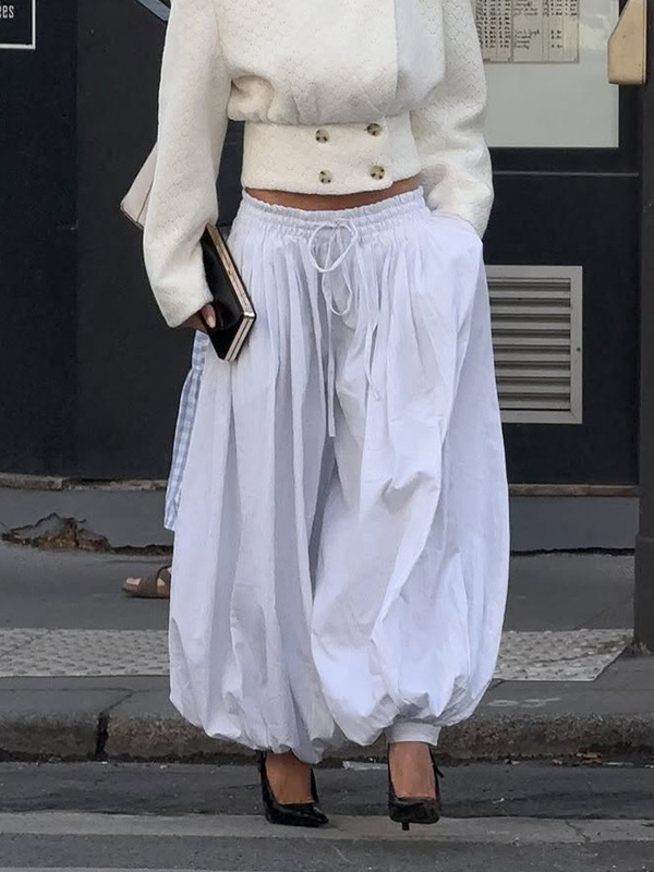 小柄な人向けのゆったりとしたスリムなストライプのレースアップカジュアルスタイルのランタンパンツ、女性用2025クロスボーダーヨーロッパとアメリカンスタイルの新しい夏のスタイル|undefined