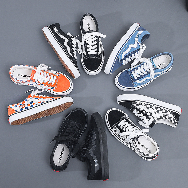 2025春秋新款原创ins黑白格子小众帆布鞋女学生韩版百搭平底板鞋