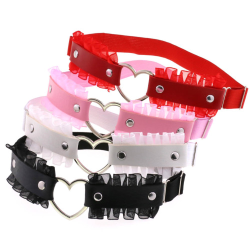 Harajuku's new soft girl PU leather peach heart love-shaped leg straps sexy lace graceful lace thigh ring garter belt